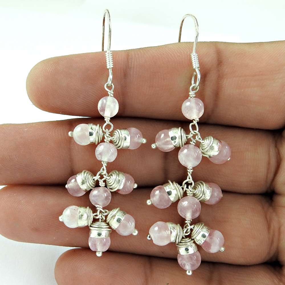 Scrumptious Rose Quartz Gemstone Sterling Silver Earrings 925 Sterling Silver Jewellery