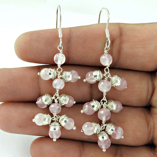 Scrumptious Rose Quartz Gemstone Sterling Silver Earrings 925 Sterling Silver Jewellery