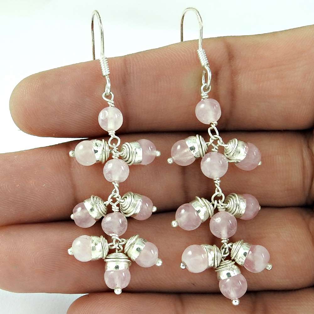 Good-Looking Rose Quartz Gemstone Sterling Silver Earrings 925 Sterling Silver Antique Jewellery