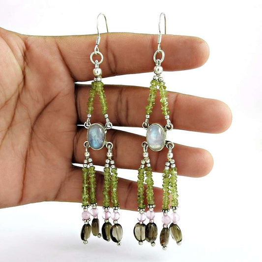 Natural Rainbow Moonstone Boho Earrings 925 Silver For Girls A2