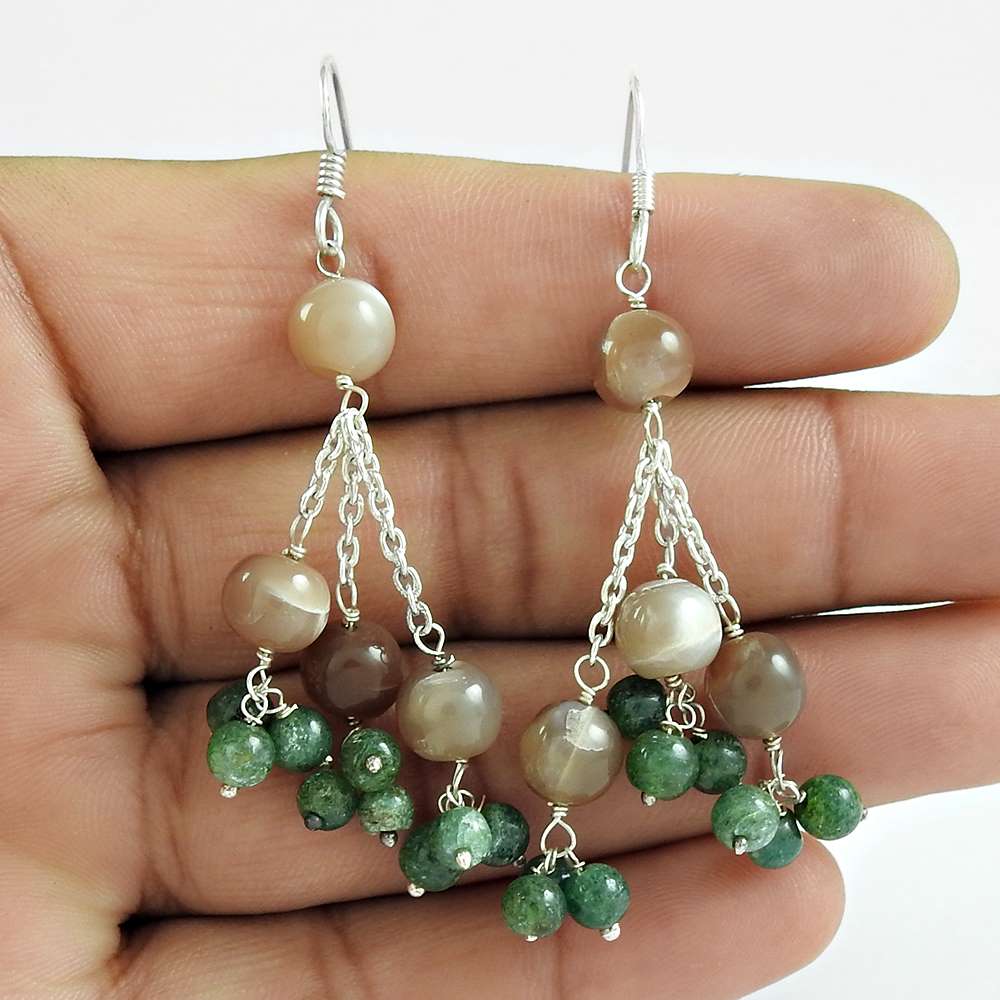 Gift For Her Natural Aventurine Dangle Boho Earrings 925 Silver V22