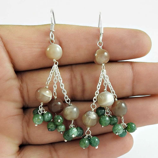 Gift For Her Natural Aventurine Dangle Boho Earrings 925 Silver V22