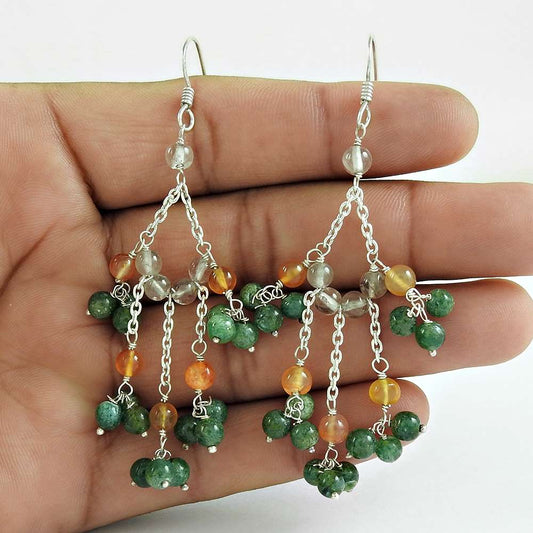 Natural Aventurine Dangle Bohemian Earrings 925 Silver For Girls W22