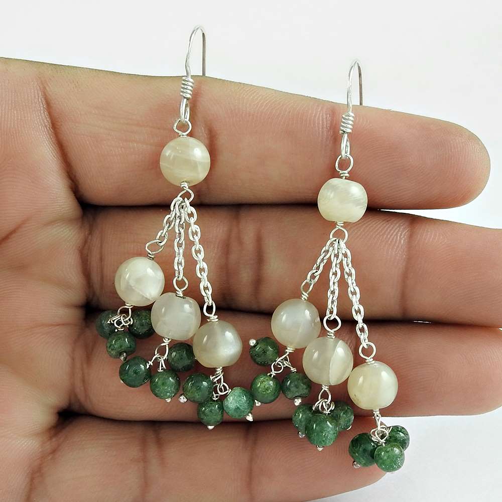 Natural Aventurine Gemstone Dangle Vintage Earrings 925 Sterling Silver X22