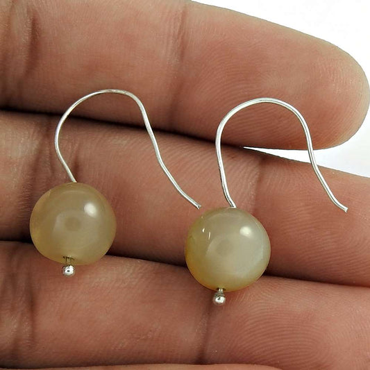 Natural Moonstone Gemstone 925 Silver Dangle Vintage Earrings For Women Q3