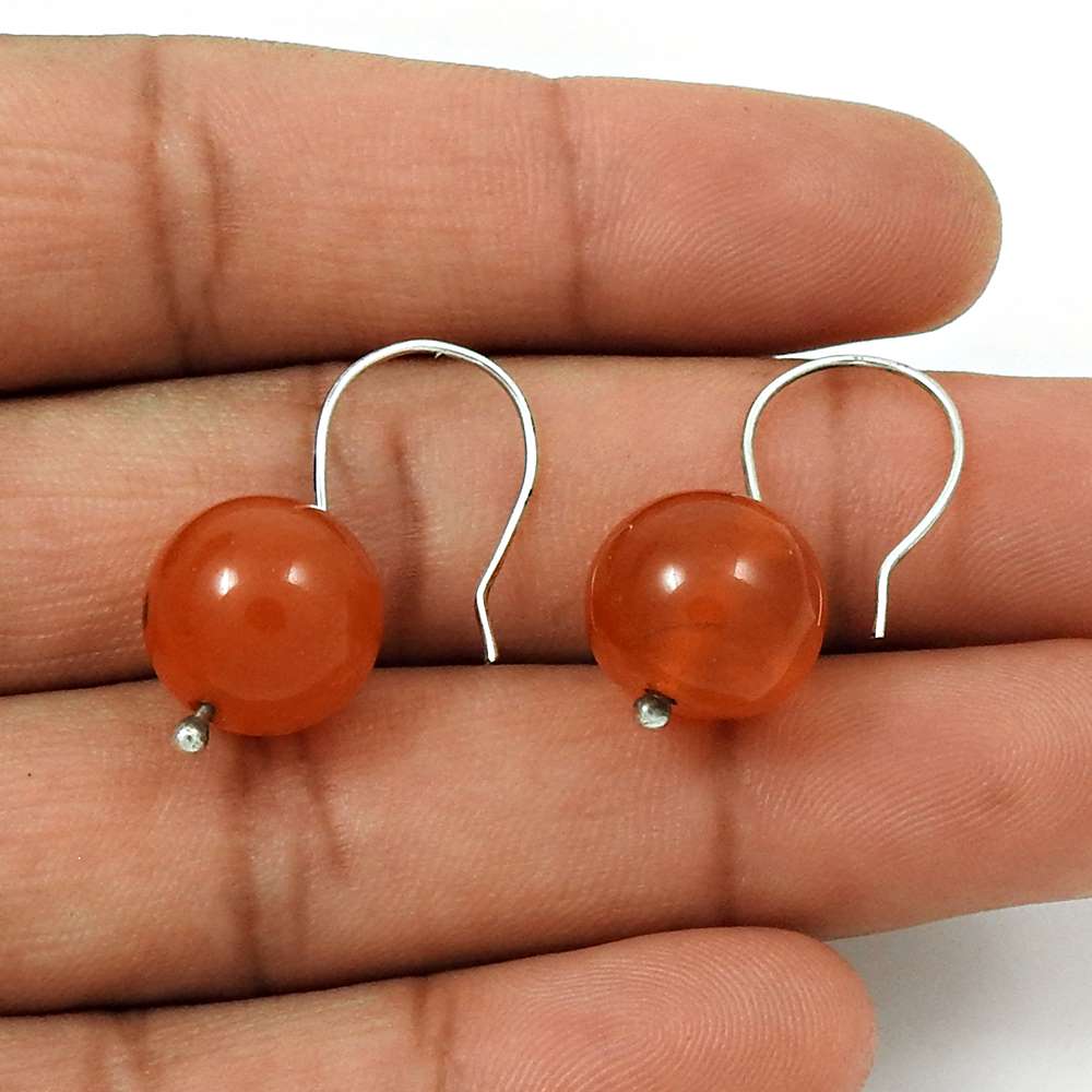 Gift For Women Dangle Bohemian Earrings 925 Silver Natural Carnelian V23