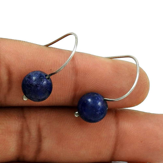 Gift For Her 925 Silver Natural Lapis Lazuli Dangle Bohemian Earrings D24