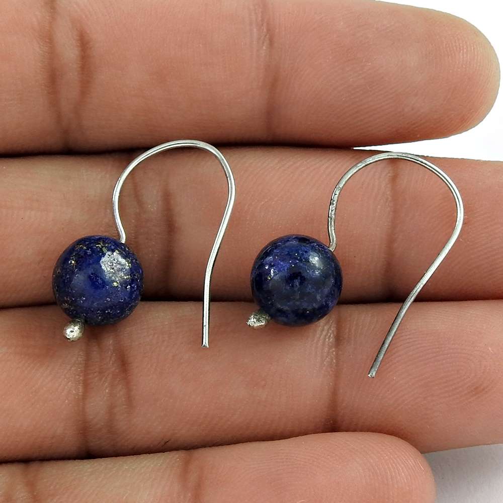Gift For Women Dangle Boho Earrings 925 Silver Natural Lapis Lazuli G24