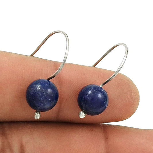 Natural Lapis Lazuli Dangle Dangle Earrings 925 Silver For Women N24