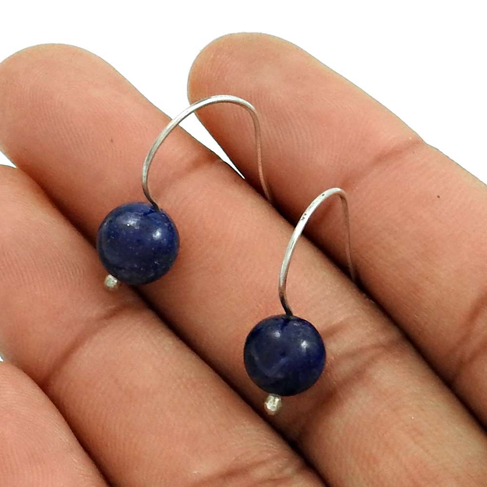 Gift For Her 925 Silver Natural Lapis Lazuli Dangle Dangle Earrings V24