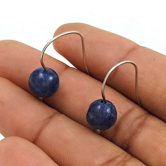 Natural Lapis Lazuli 925 Silver Dangle Tribal Earrings For Girls W24