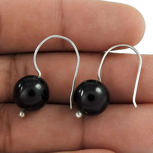 Natural Black Onyx 925 Silver Dangle Bohemian Earrings For Girls I25