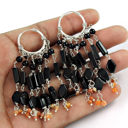 Passion 925 Sterling Silver Black Onyx Carnelian Earrings Manufacturer
