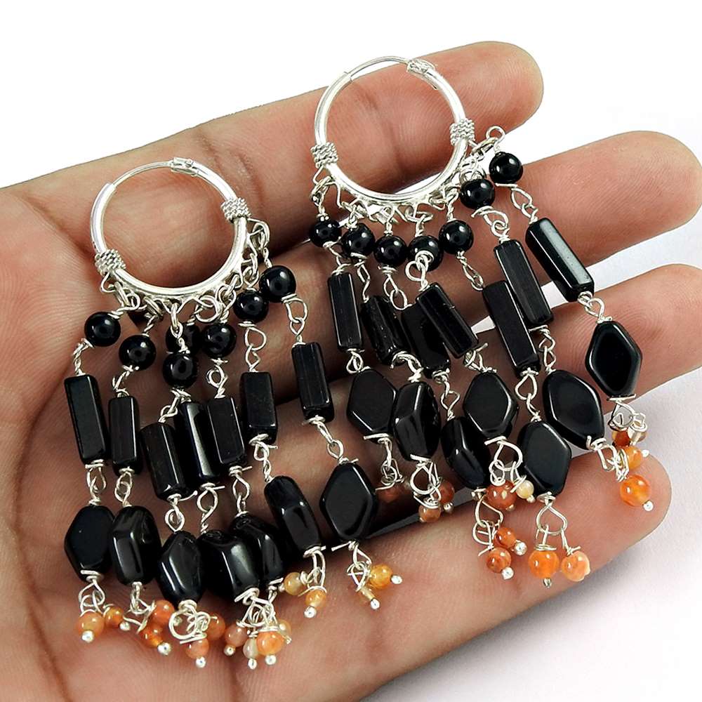 Stylish Design 925 Sterling Silver Black Onyx Carnelian Earrings Exporter India