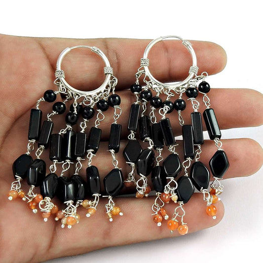 Big Natural Top 925 Sterling Silver Black Onyx Carnelian Earrings Wholesale Price