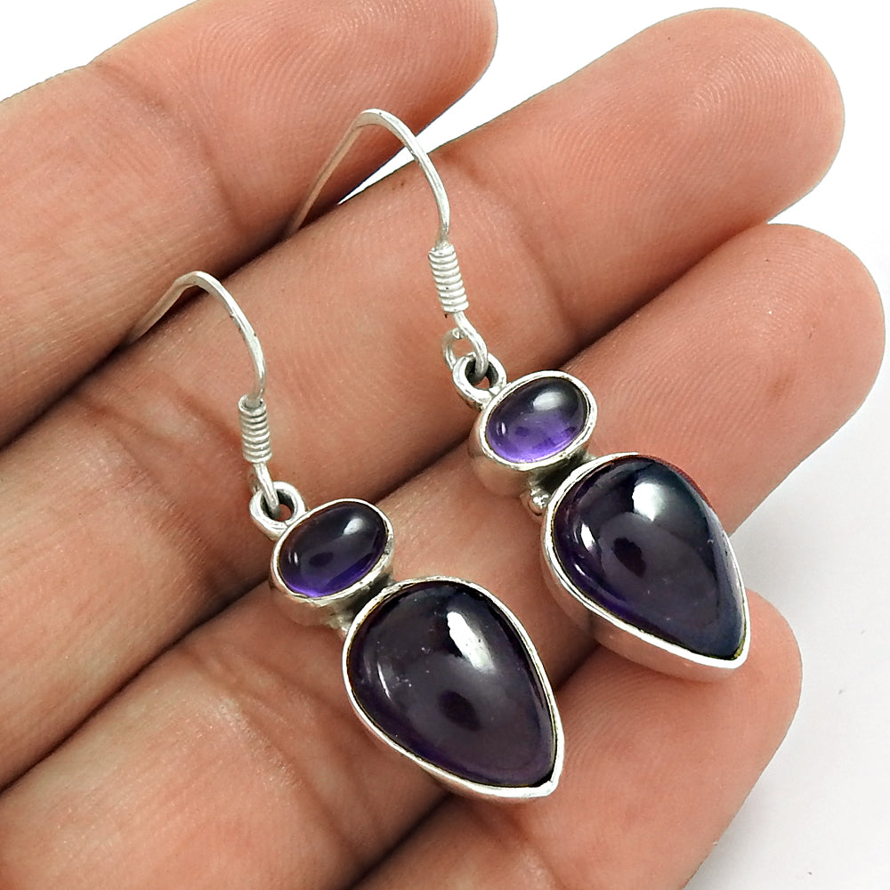 Christmas Gift Vintage Earrings 925 Sterling Silver Natural Amethyst E1