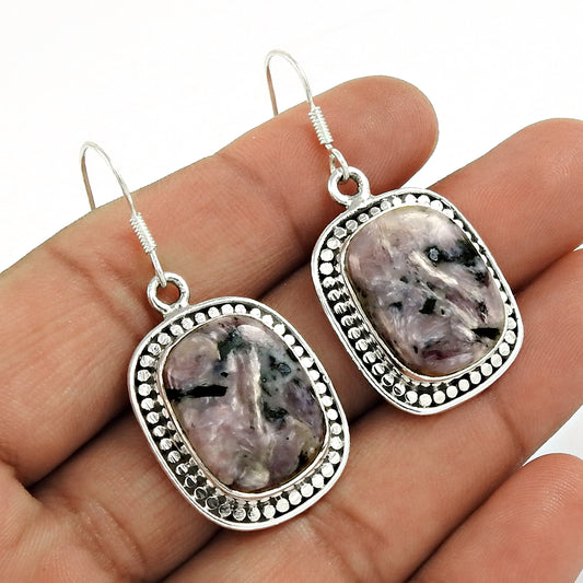 Christmas Gift Natural Charoite Earrings 925 Sterling Silver B3