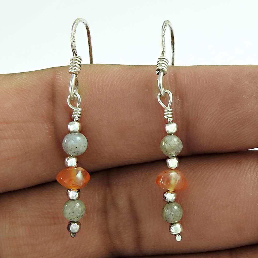 Dainty Daisy Carnelian labradorite Gemstone Sterling Silver Earrings Jewelry Grossiste