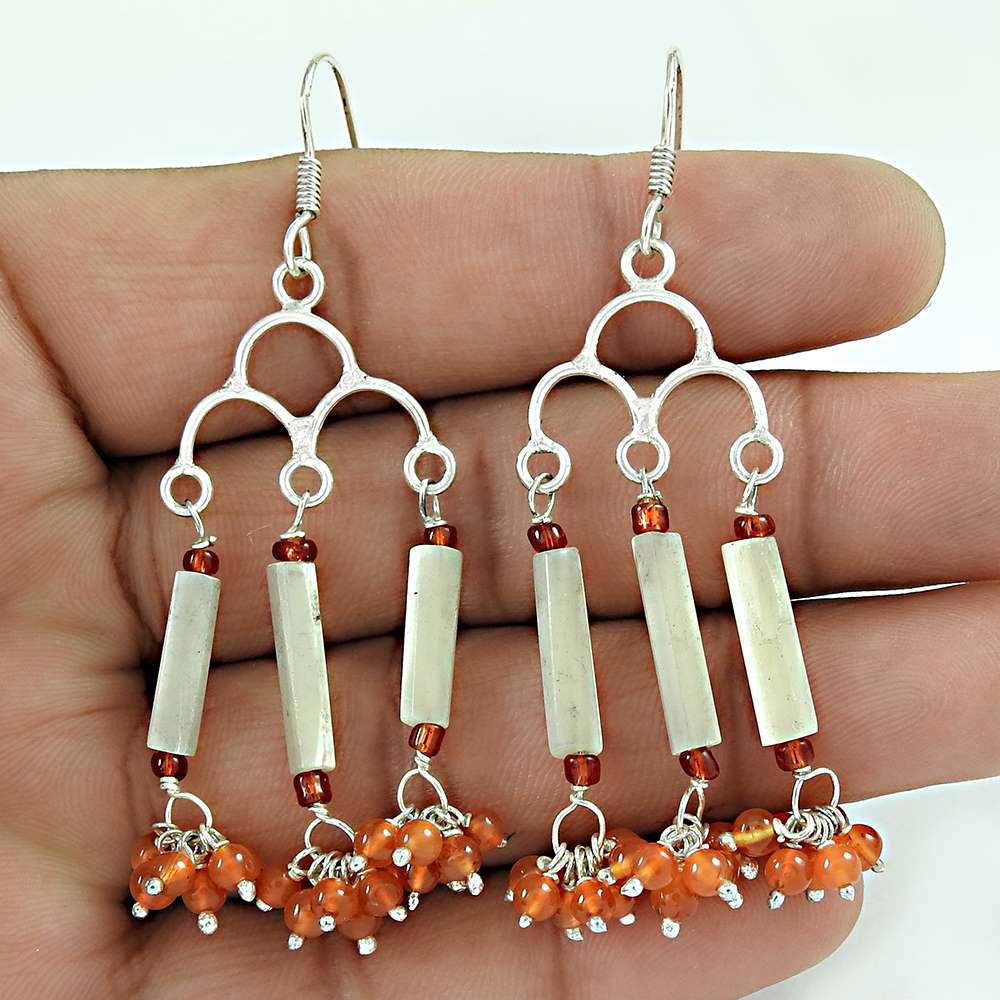 Natural Mother Of Pearl & Abalone Dangle Vintage Earrings 925 Silver P26