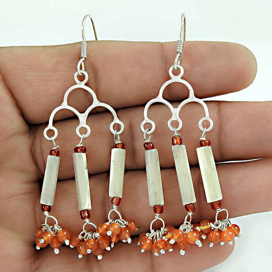 Natural Mother Of Pearl & Abalone Dangle Vintage Earrings 925 Silver P26