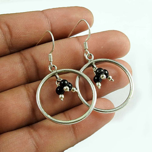 Natural Onyx Gemstone Dangle Boho Black Earrings 925 Sterling Silver K2