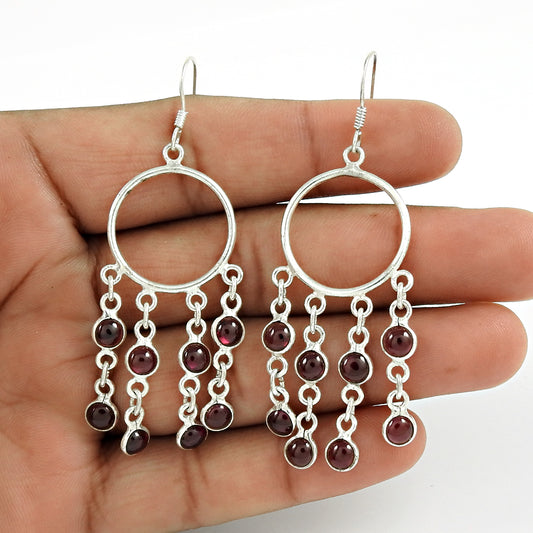 Christmas Gift Natural Garnet Vintage Earrings 925 Sterling Silver G1