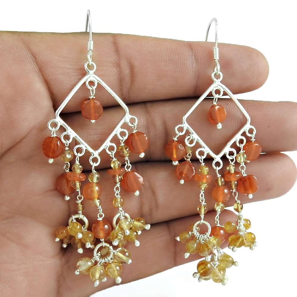 Wedding Gift For Her 925 Silver Natural Carnelian Dangle Boho Earrings D27