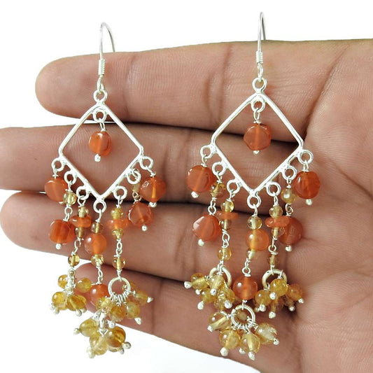 Gift For Her 925 Silver Natural Carnelian Dangle Ethnic Earrings G27