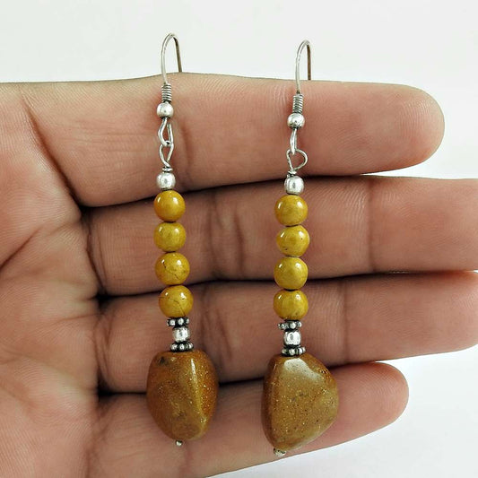 Gift For Her Natural Mookaite Dangle Tribal Earrings 925 Silver J27