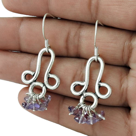 Gift For Her 925 Silver Natural Amethyst Dangle Bohemian Earrings L27