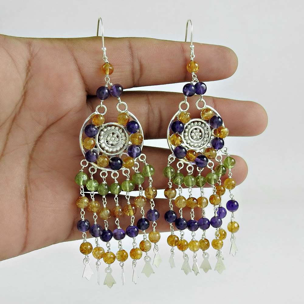 Gift For Women Dangle Vintage Earrings 925 Silver Natural Amethyst M27