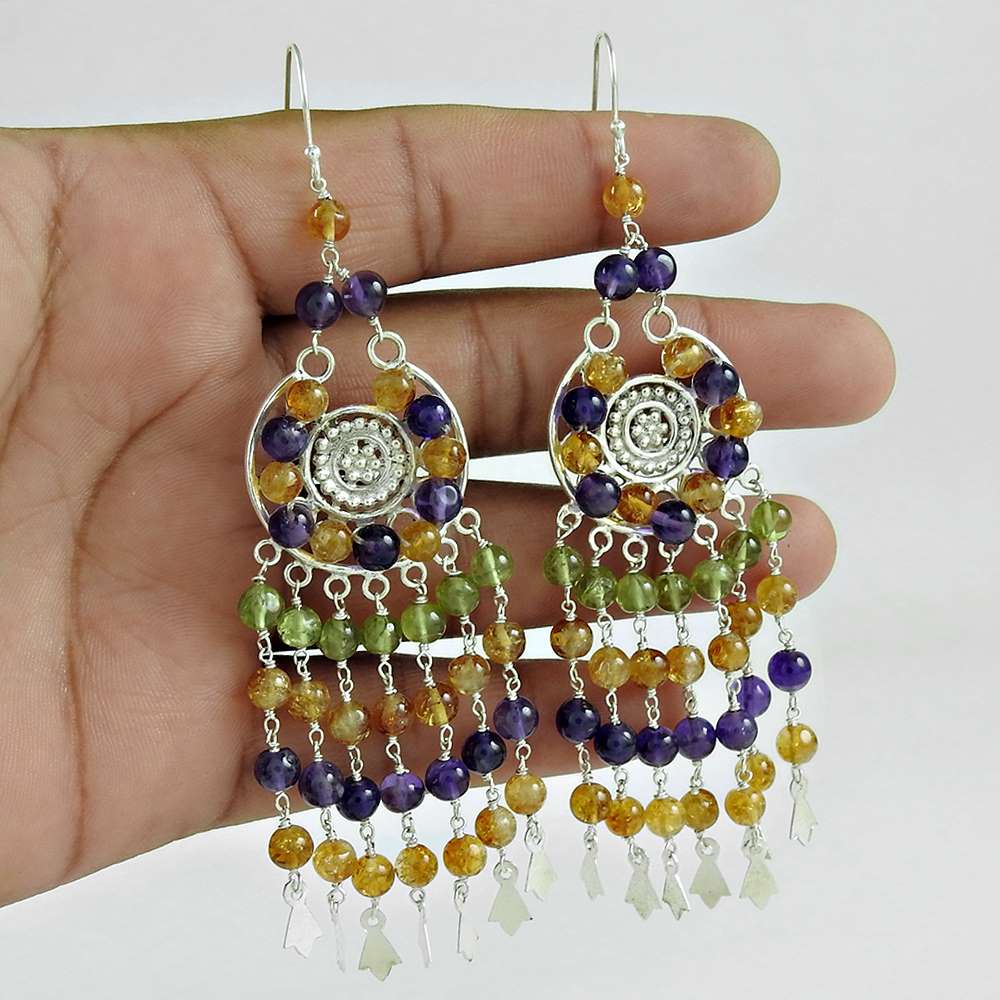 Gift For Her 925 Silver Natural Amethyst Dangle Ethnic Earrings N27