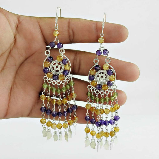 Woman Gift 925 Sterling Silver Natural Amethyst Gemstone Earrings C4