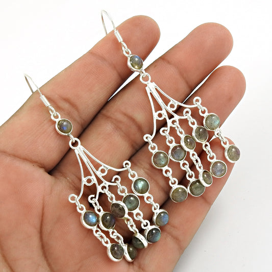 Natural Labradorite 925 Silver Vintage Christmas Gift Earrings For Women H1