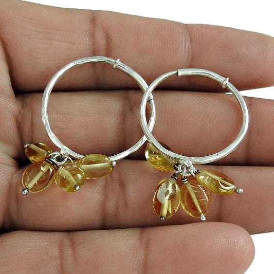 Gift For Her 925 Sterling Silver Natural Citrine Gemstone Hoop Earrings P28