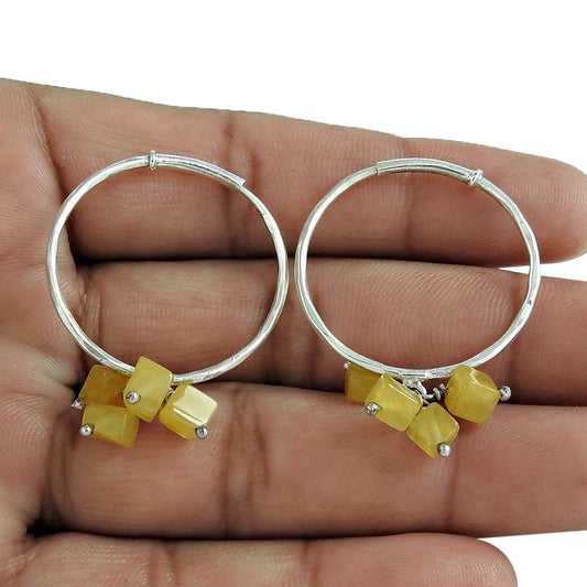 Woman Gift 925 Sterling Silver Natural Aventurine Gemstone Hoop Earrings I2