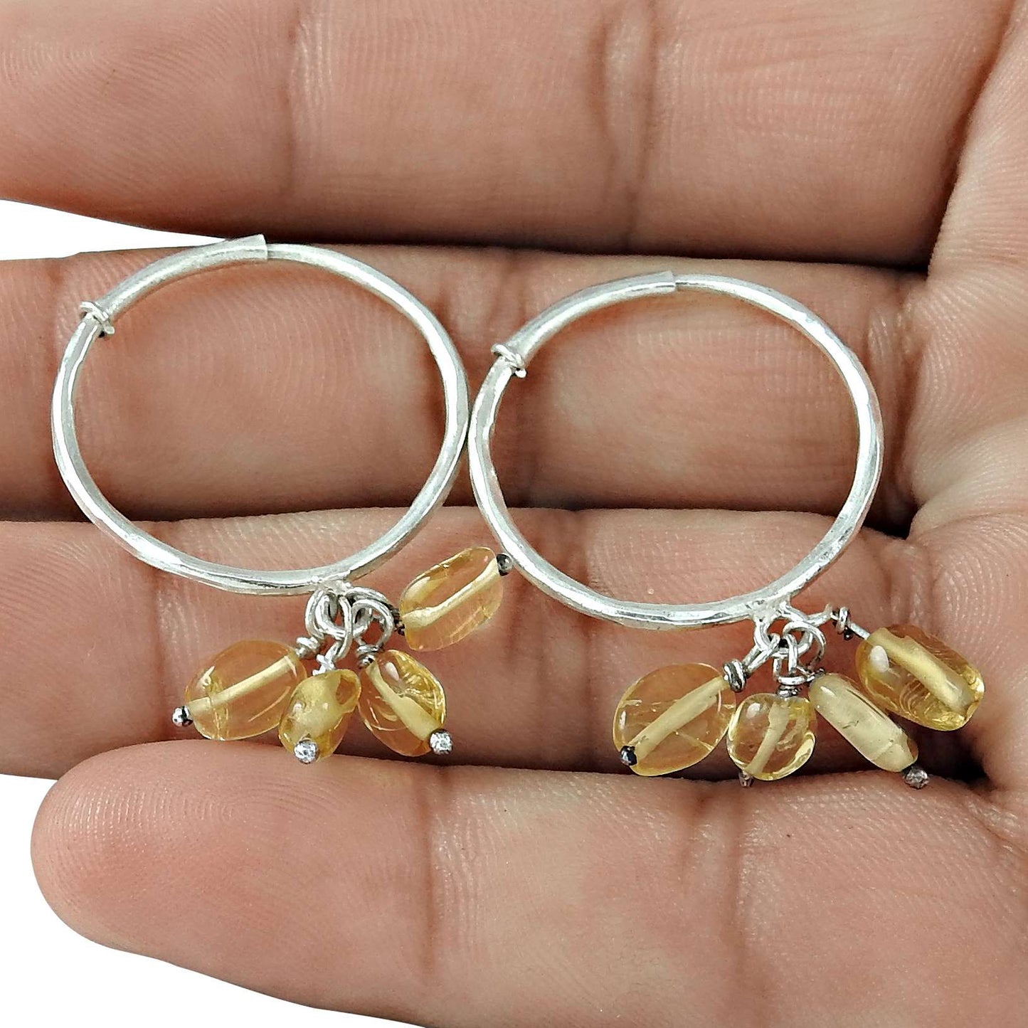 Natural Citrine Gemstone Jewelry 925 Sterling Silver Hoop Earrings For Girls W28