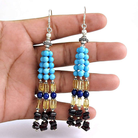 Gift For Her 925 Silver Natural Turquoise Dangle Bohemian Earrings A29
