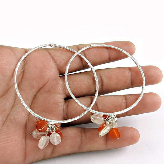 Natural Carnelian Gemstone 925 Sterling Silver Hoop Earrings For Women B29