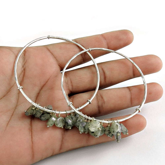 Gift For Her 925 Sterling Silver Natural Black Rutile Gemstone Hoop Earrings C29