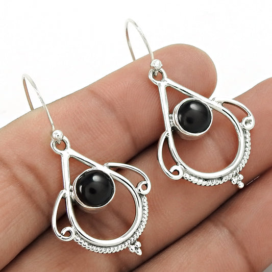 Christmas Gift Dangle Ethnic Earrings 925 Silver Natural Onyx Gemstone E1