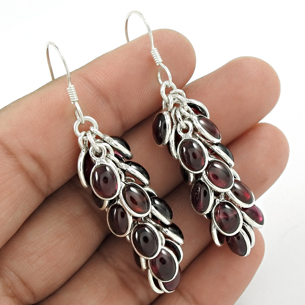 Christmas Gift Garnet Gemstone 925 Sterling Silver Drop/Dangle Earrings J3