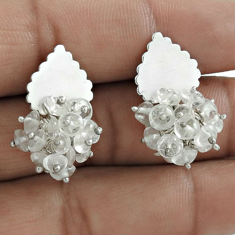 Birthday Gift For Her Natural Crystal Gemstone Stud Boho Earrings 925 Silver Y29