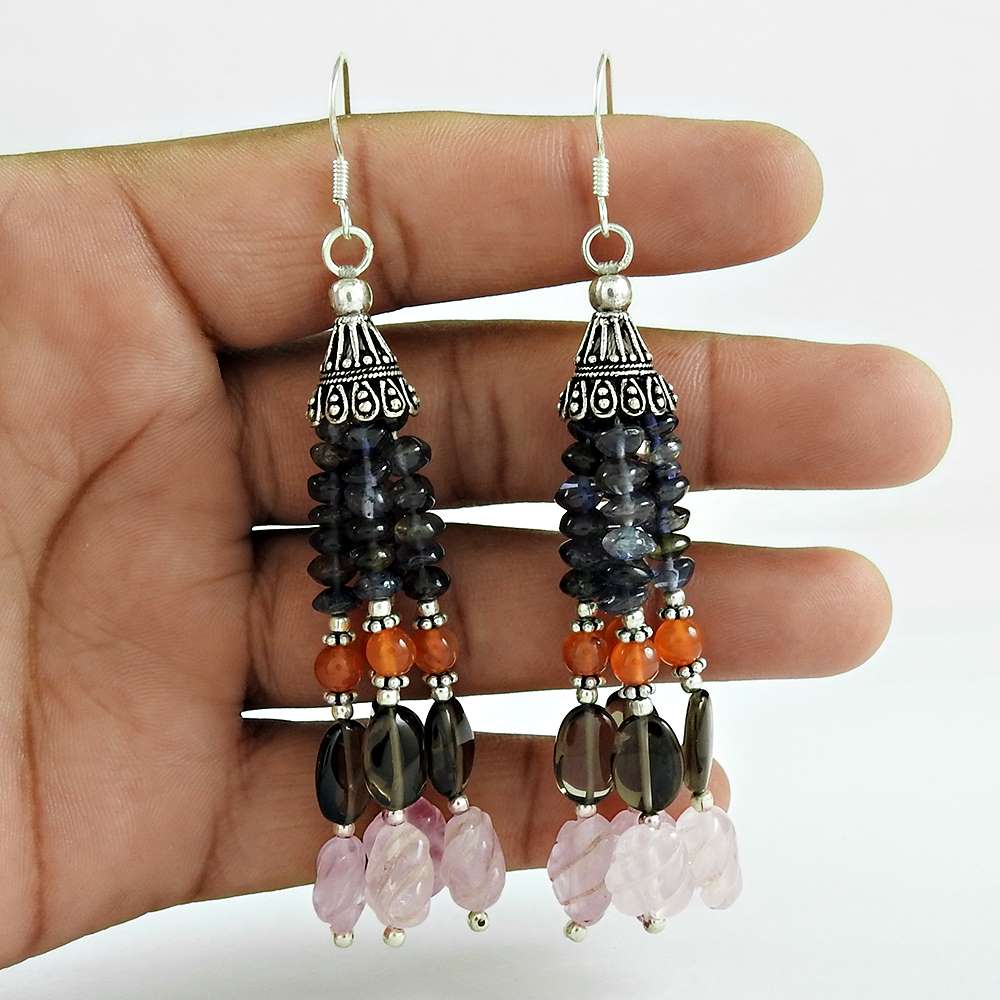 Natural Carnelian Gemstone 925 Silver Dangle Boho Earrings For Women B30