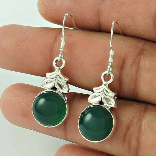 Gift For Her 925 Silver Natural Onyx Gemstone Dangle Bohemian Earrings Z30