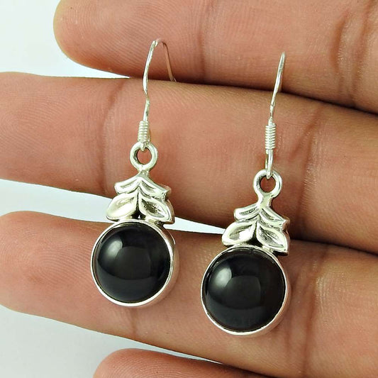 Sterling Silver Fashion Jewelry High Polish Black Onyx Gemstone Earrings