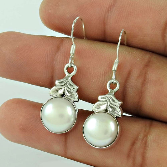 Woman Gift 925 Sterling Silver Natural Pearl Gemstone Dangle Earrings R3