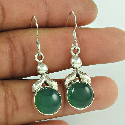 Birthday Gift For Her Natural Onyx Dangle Vintage Earrings 925 Silver N31