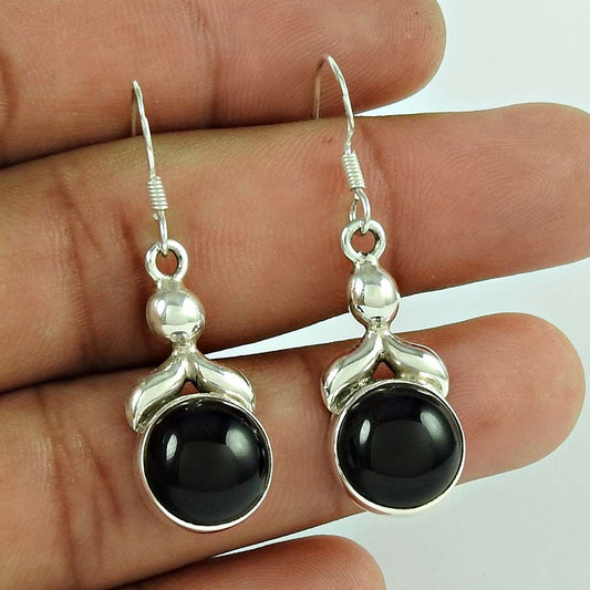 Gift For Women Dangle Vintage Earrings 925 Silver Natural Onyx Gemstone K5