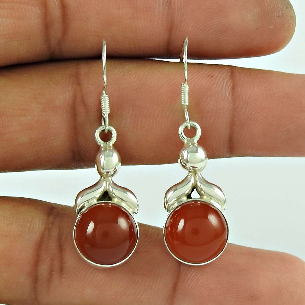 Gift For Her Natural Carnelian Dangle Tribal Earrings 925 Silver Q3